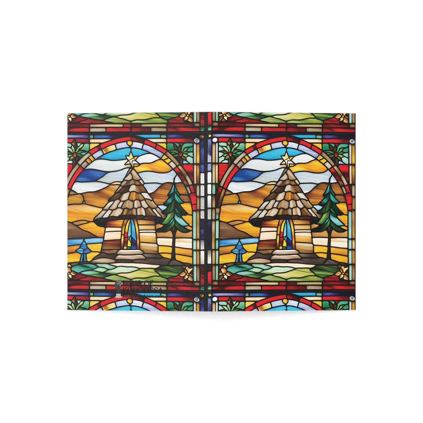 Stained Glass African Christmas African Hut Greeting Cards (1, 10pcs)