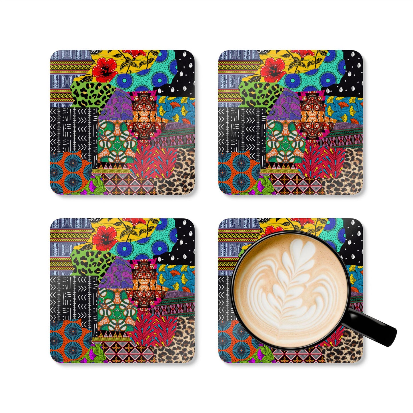 African Print Coasters, Corkwood Coaster Sets, Glossy MDF Set, 3 Designs Available,  Perfect Gift for Mother's Day