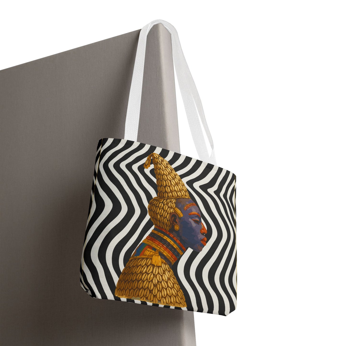 Cameroon Bangwa Mask Satin on Zebra Print  Canvas Tote Bag