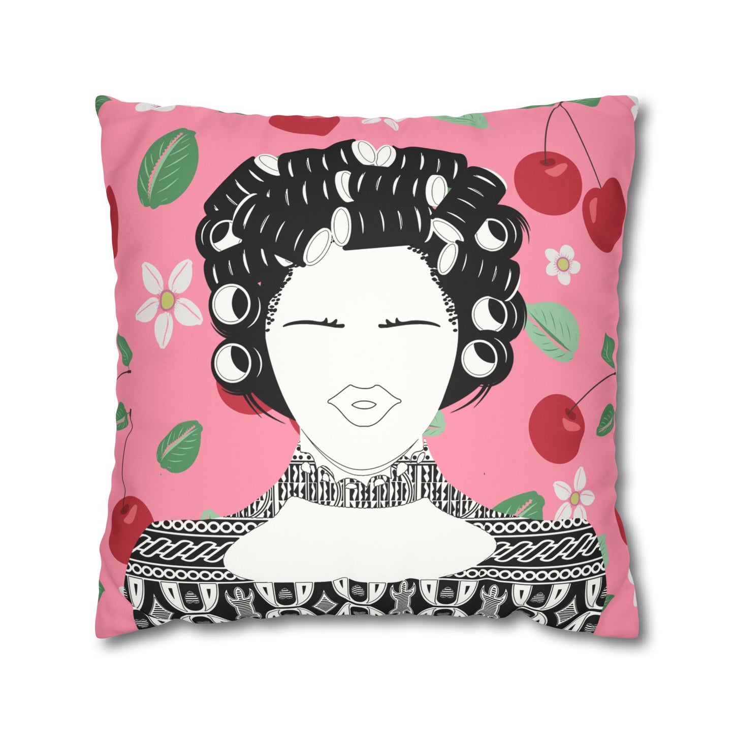 Chantal(BW) Two-Sided Faux Suede Square Pillow Case on Cowries and Cherries