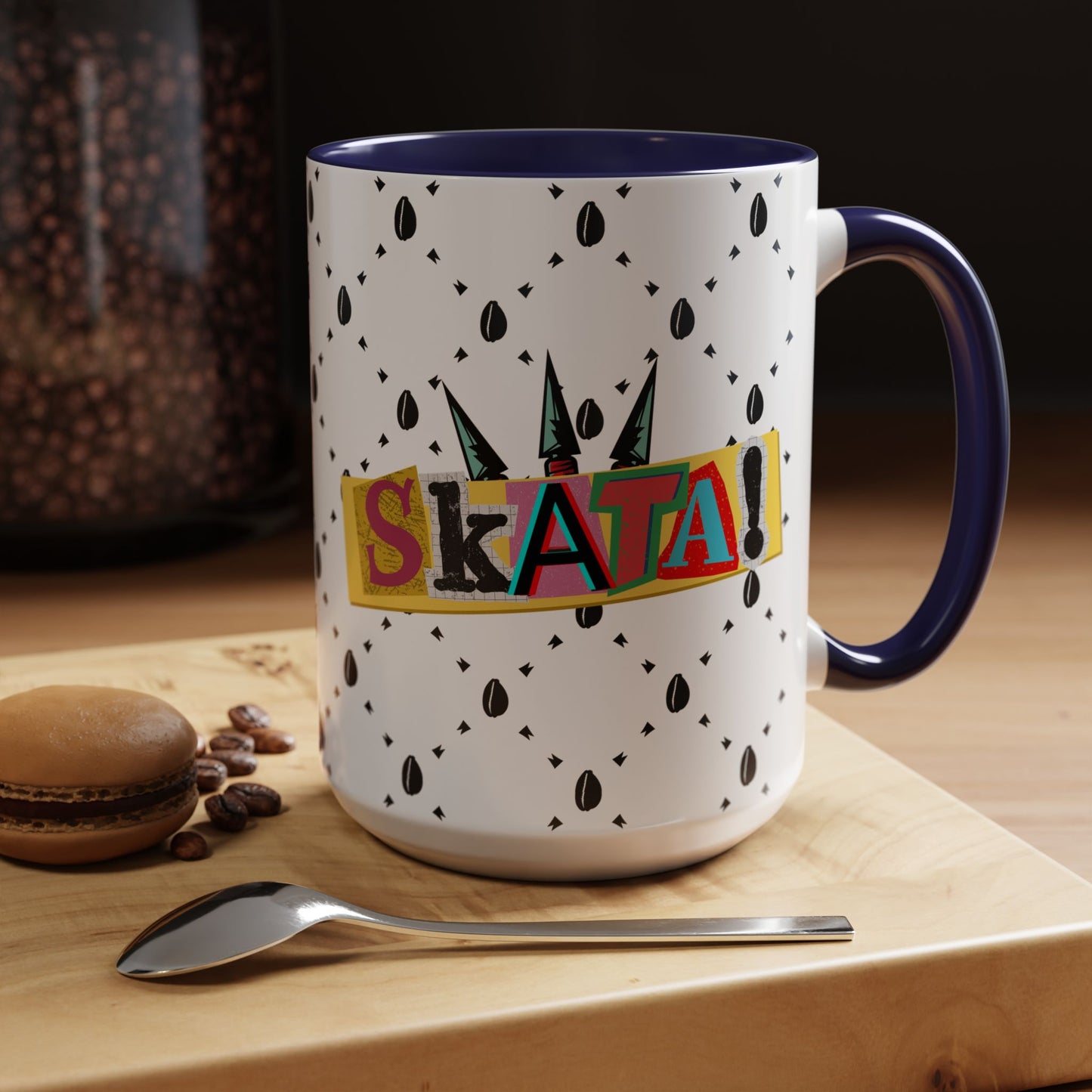 Skata Ceramic Accent Coffee Mug, 15oz, Ethnic Design, Kitchenware, Tea Cup, Home Decor, Drinkware