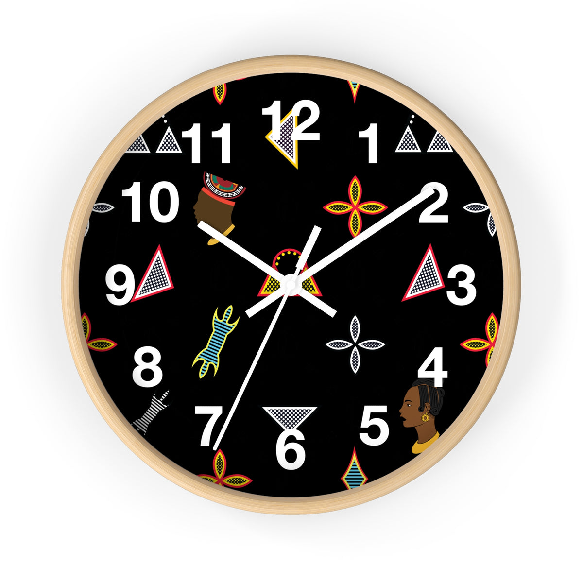 Wood Wall Clock, Toghu Shapes & Faces, 10" x 10",Silent Mechanism