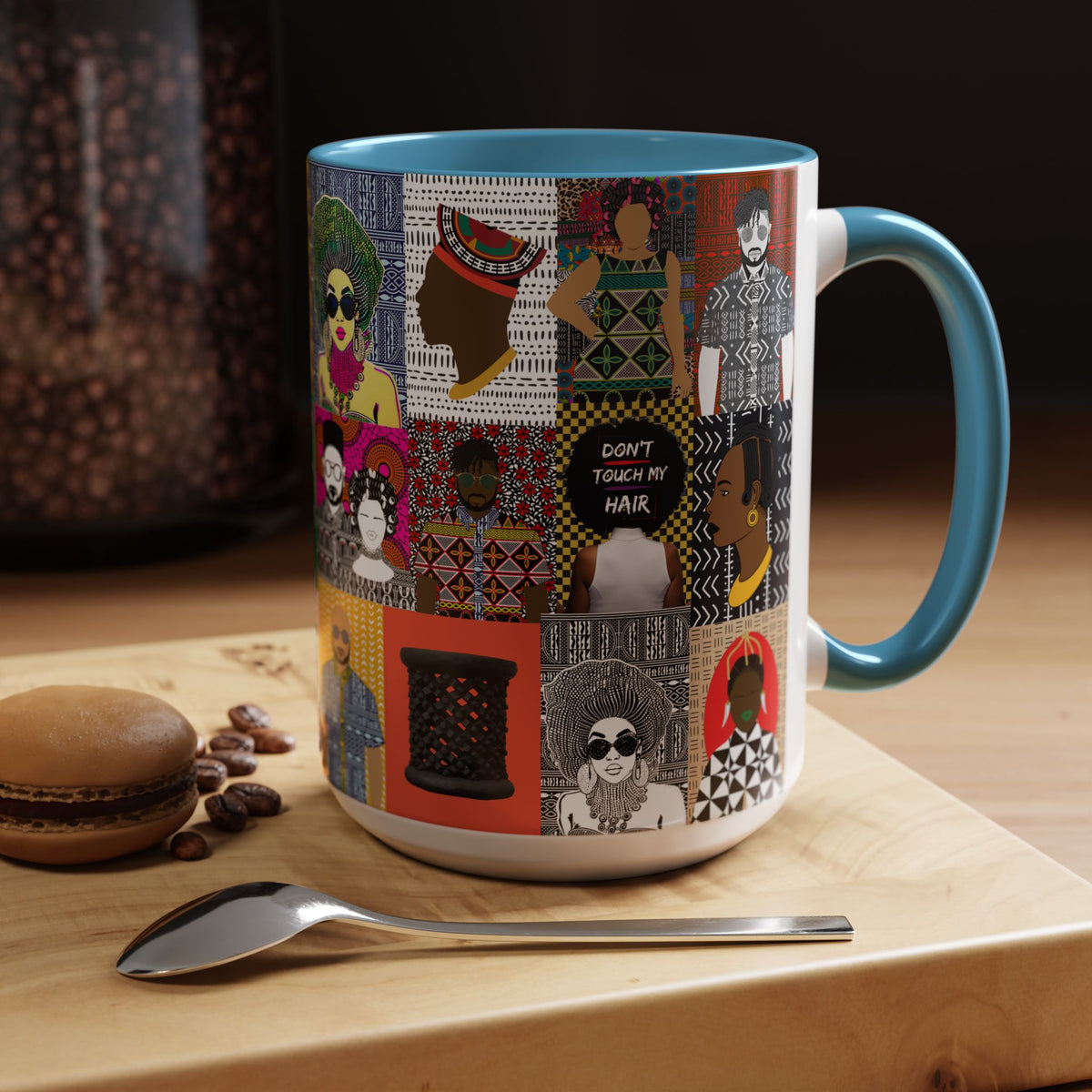 African Pipo Accent Coffee Mug - 11oz, 15oz, 4 Colors, 2 Sizes, Unique Ethnic Design, Kitchenware, Tea Cup, Home Decor, Drinkware