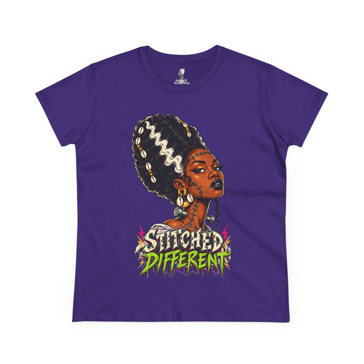 Stitched Different Afro Punk Portrait Tee, Halloween Women's Cotton Cotton T-Shirt