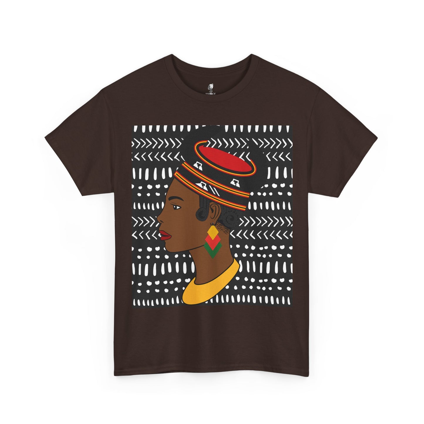 African Lady in Bamenda Bamileke Hat Unisex Tee, Ethnic Mudcloth T-Shirt, Black Boho Shirt, Festival Clothing, Afrocentric Top