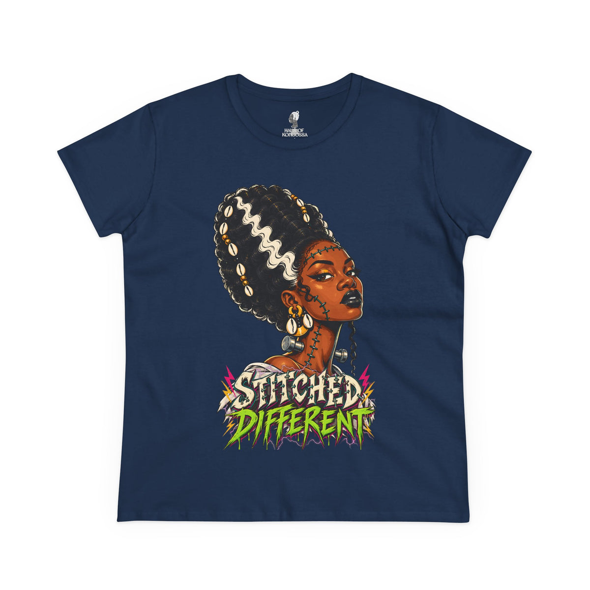 Stitched Different Afro Punk Portrait Tee, Halloween Women's Cotton Cotton T-Shirt