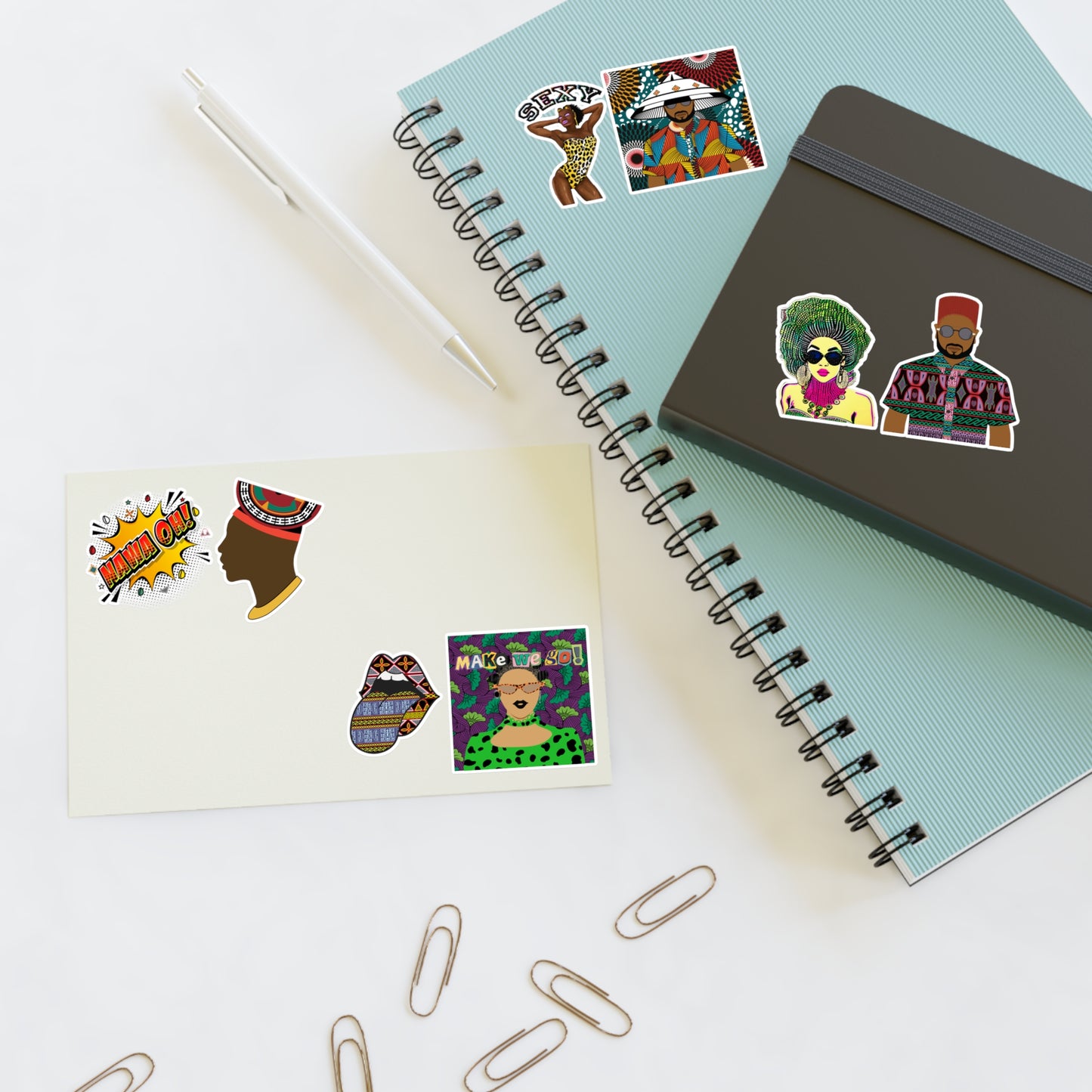 Atanga Durable White Vinyl African Sticker Sheets, Water Resistant Stickers for Crafts and Journals, Ideal Creative Gift