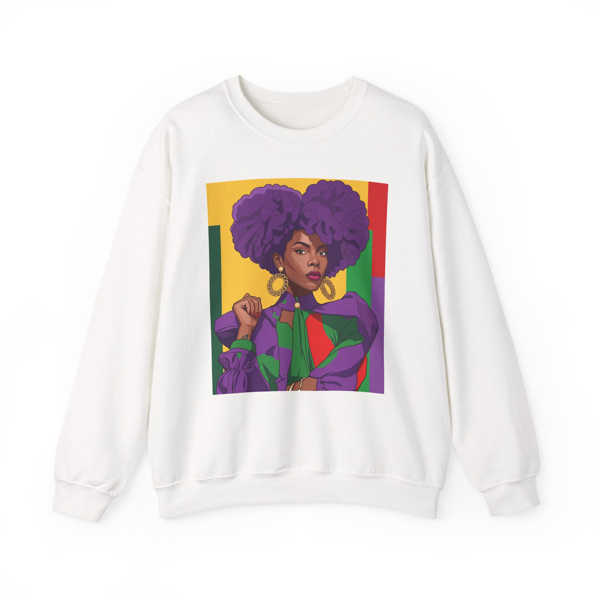 Abella Cotton Blend Sweatshirt, Black Woman Art, Colorful African-Inspired Crewneck