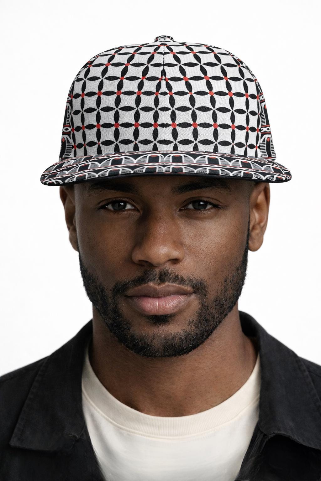 Black and White Toghu Print Cameroonian Snapback Hat