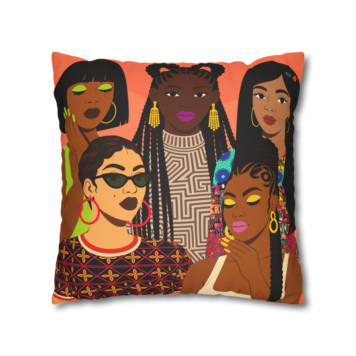 Black Girl Magic Collage Faux Suede Throw Pillow Cover, African-Inspired Black Women Art, Double-Sided Decorative Cushion
