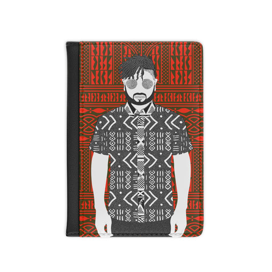 Pascale in Mudcloth(BW) on  Red Ndop - Passport Cover