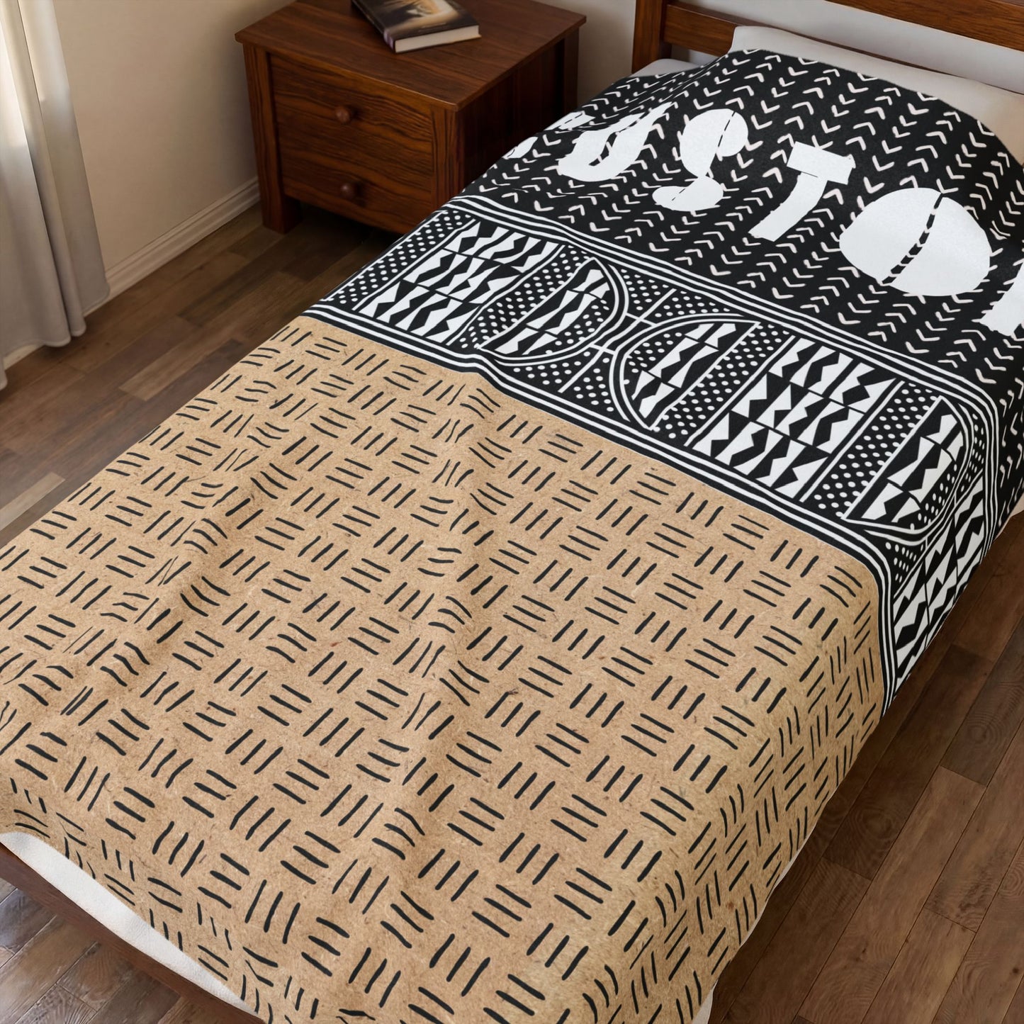 Personalized Velveteen Plush Blanket - Custom African Mudcloth Pattern Throw Blanket