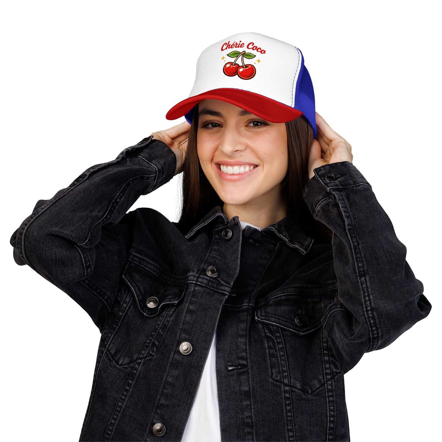 Chérie Coco Trucker hat , Cherry retro script design, Mother's Day Gift