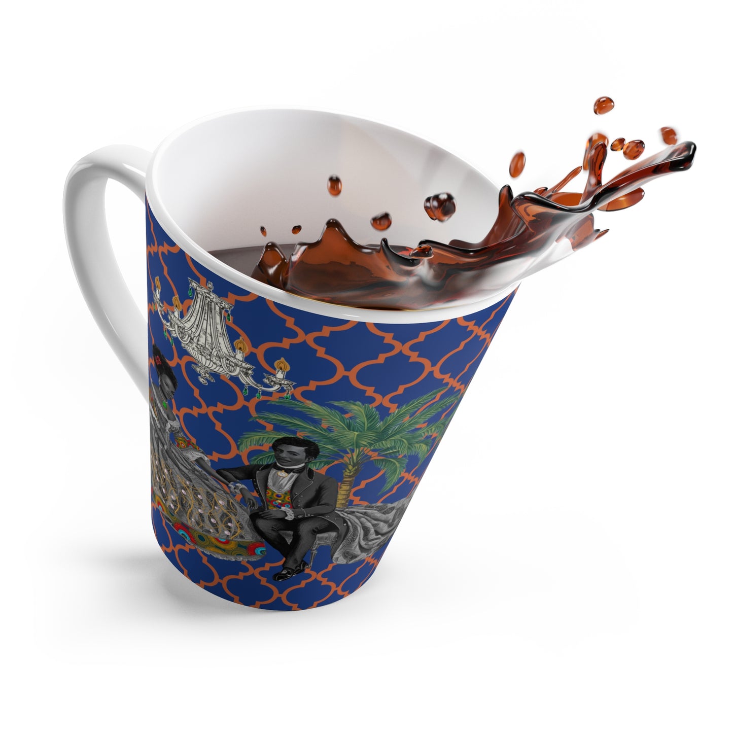 Toile Aristocrat Couple on Argyle Ceramic Coffee Latte Mug, 12oz - Unique Tea Cup, Vintage French Style, Gift for Tea Lovers, Retro