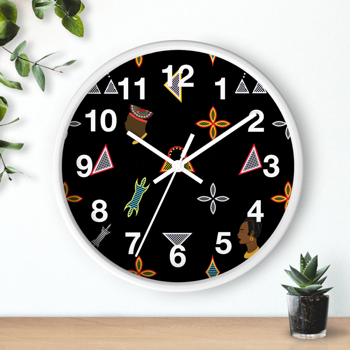 Wood Wall Clock, Toghu Shapes & Faces, 10" x 10",Silent Mechanism