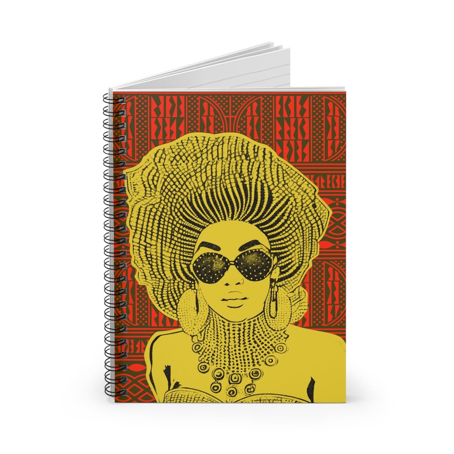 Madame Headtie Spiral Notebook: Black, White & Red Ndop Print