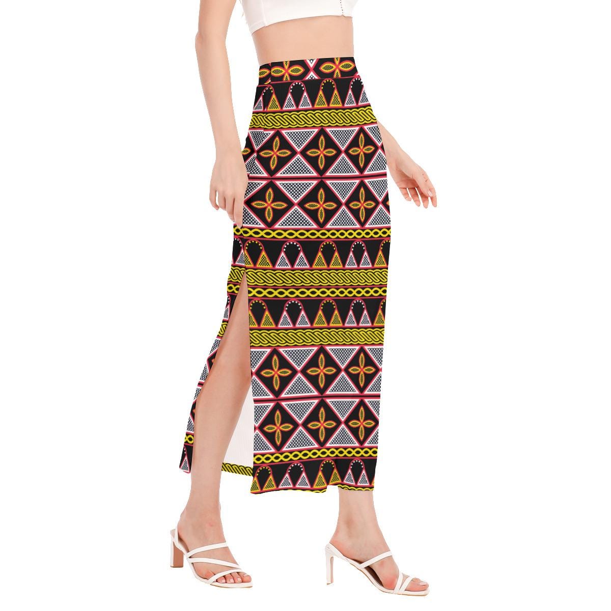 Toghu Print Maxi Skirt: Bold African Fabric, Side Slit Skirt, Ready to Ship