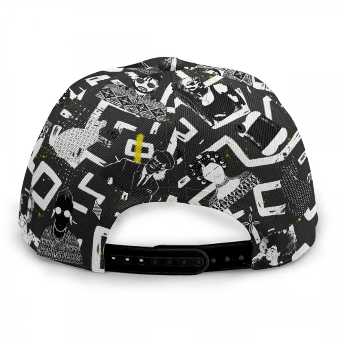 African Print Baseball Cap, Black and White with people Adjustable Snapback, Streetwear Style, Ready to Ship