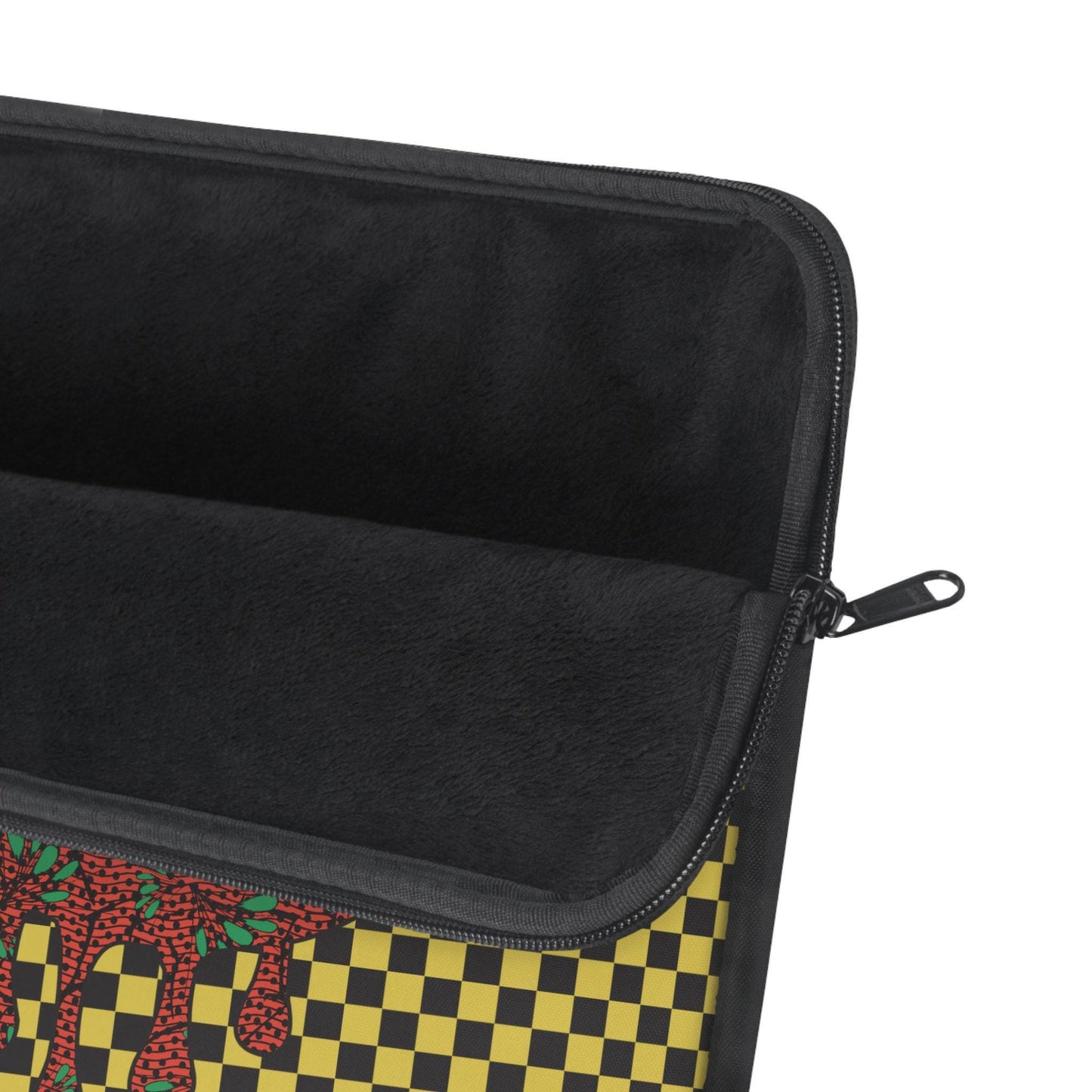 Red Floral Lips Laptop Sleeve: Yellow Checkers, Front Print