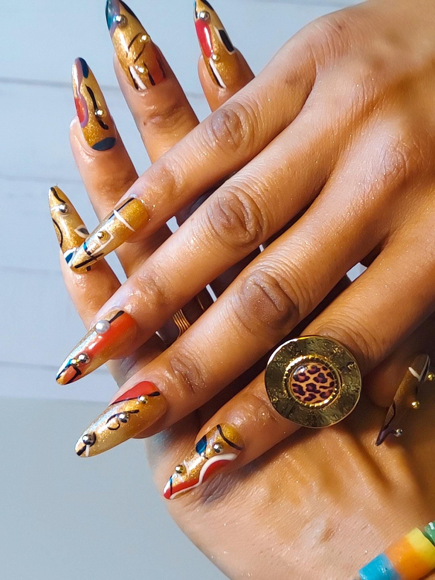 Gold Art Deco Almond Press On Nails, DIY Nail Gift