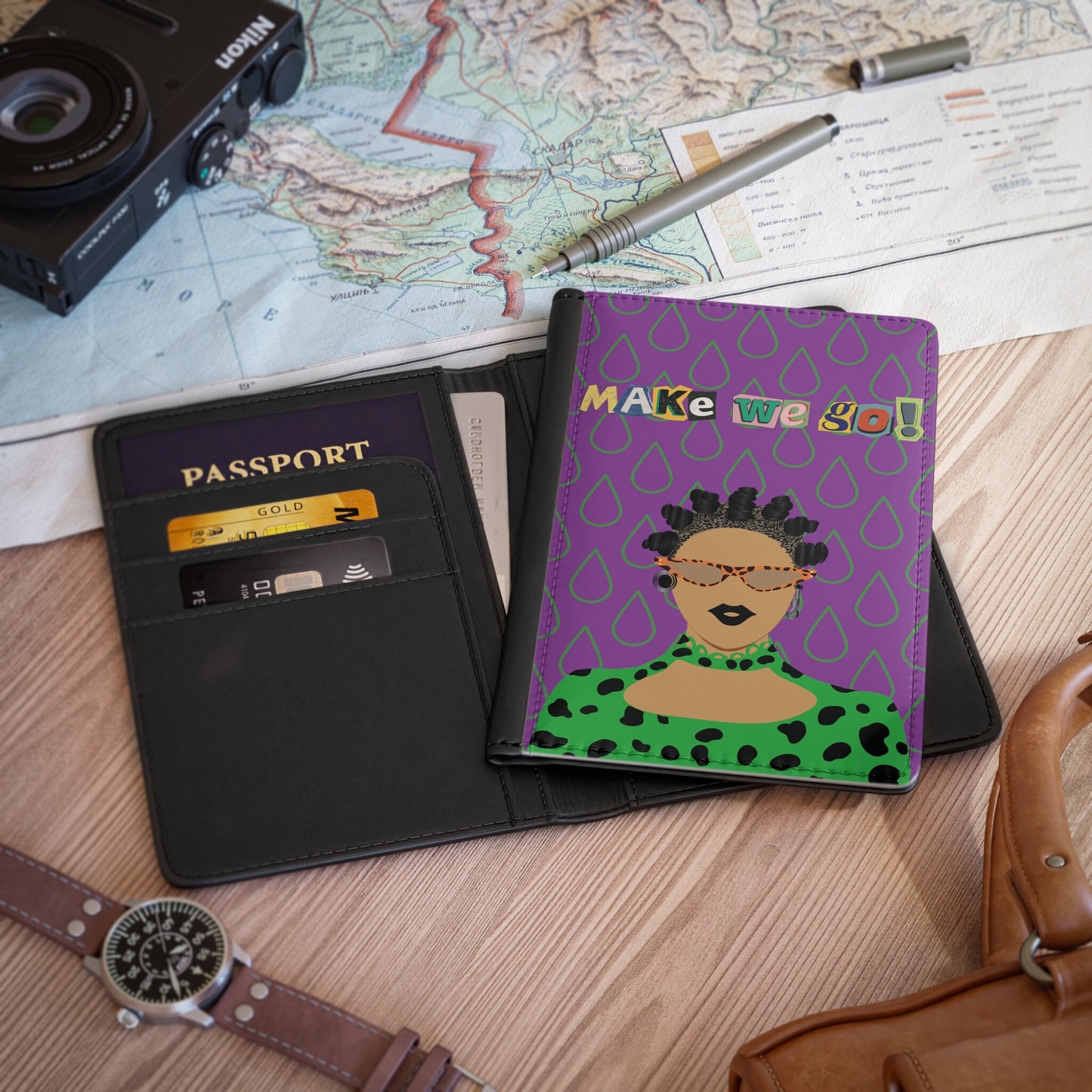 Bigidi Gyal Passport Cover  2 Designs - in Leopard and Green Drops Hollow