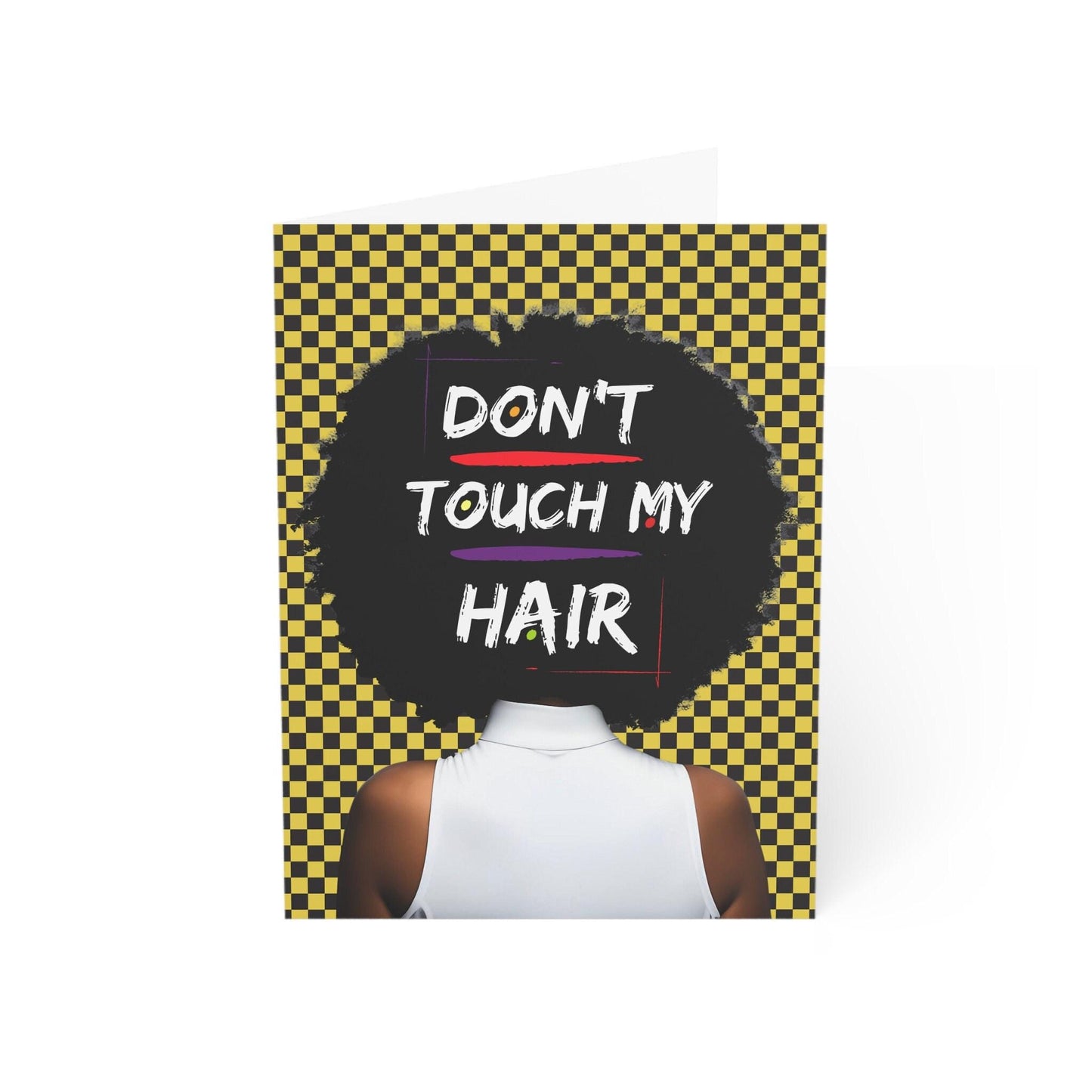 Don't Touch My Hair on Yellow Checkers - African Greeting Cards (1, 10pcs)