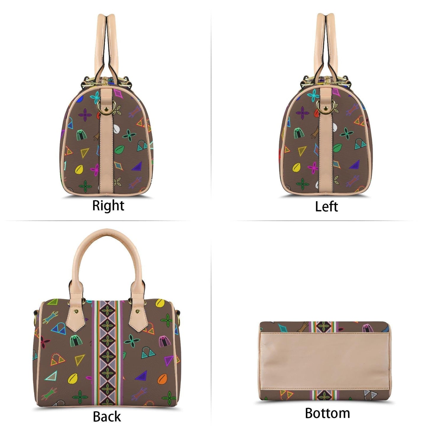 Vegan Leather Brown Boston Bag, Neon Toghu Print or Floral Satchel Handbag