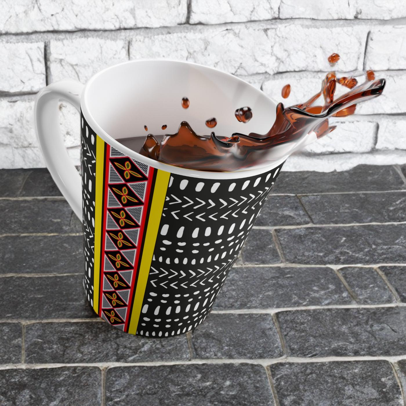 Mudcloth Toghu Stripe Latte Mug, African Design Coffee Cup, Ethnic Inspired Tea Mug, Tribal Pattern Cocoa Mug