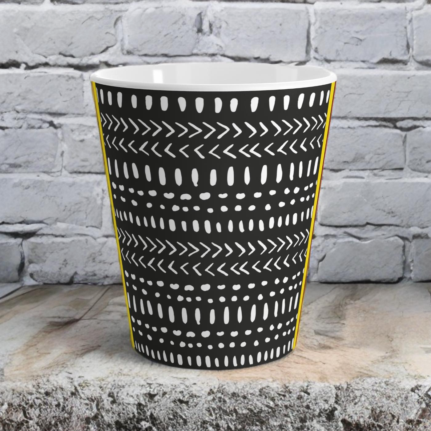 Mudcloth Toghu Stripe Latte Mug, African Design Coffee Cup, Ethnic Inspired Tea Mug, Tribal Pattern Cocoa Mug