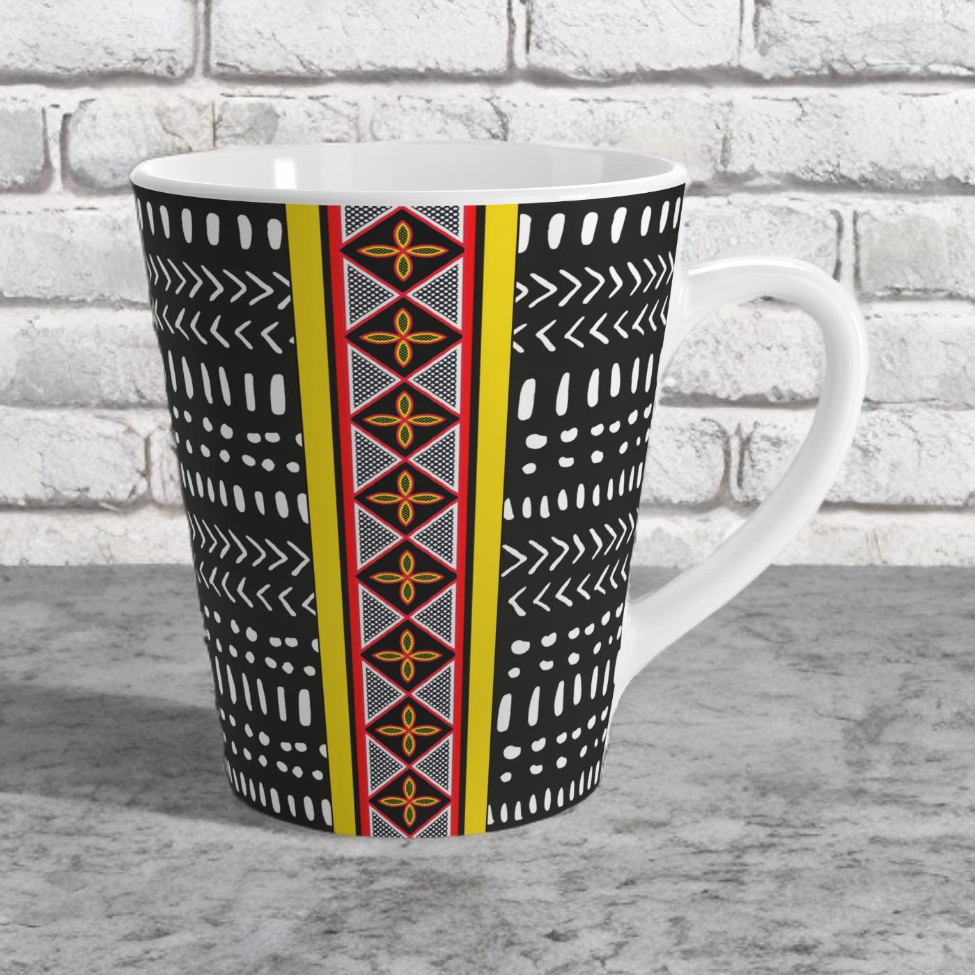 Mudcloth Toghu Stripe Latte Mug, African Design Coffee Cup, Ethnic Inspired Tea Mug, Tribal Pattern Cocoa Mug