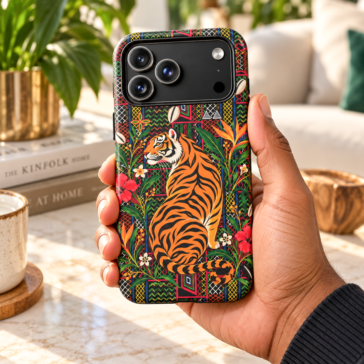 Bengal Tiger & Tropical Blooms Phone Case, African Art Design, Stylish Protective Cover for Samsung and iPhone, Unique Accessory, Gift Idea