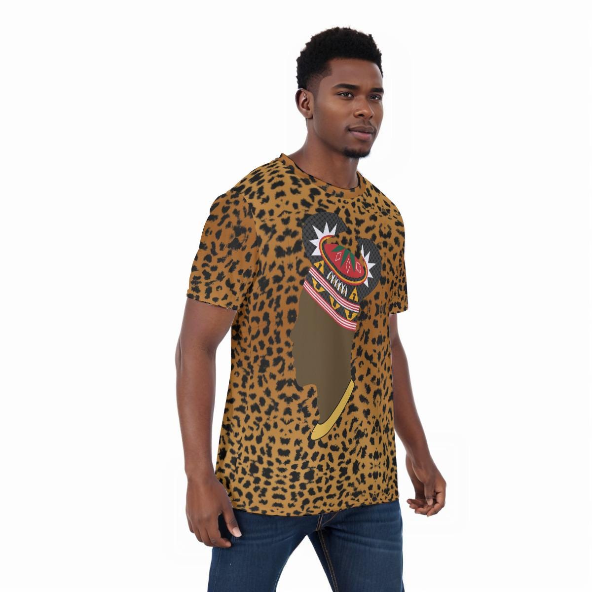Leopard Unisex Athletic Eyebird T-Shirt,  Bamenda man in Triangle Hat or Horn Hat Design