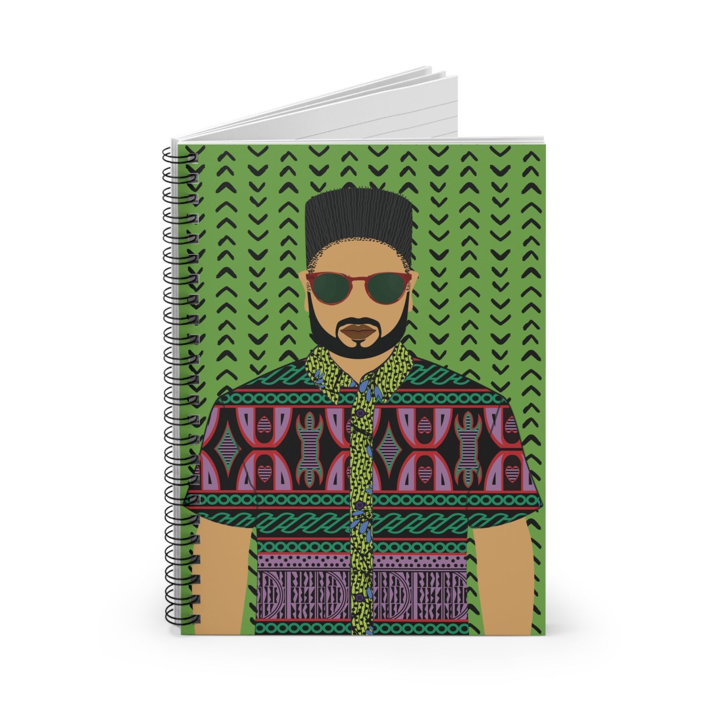 Phillipe in Purple Toghu on Green Mudcloth Spiral Notebook