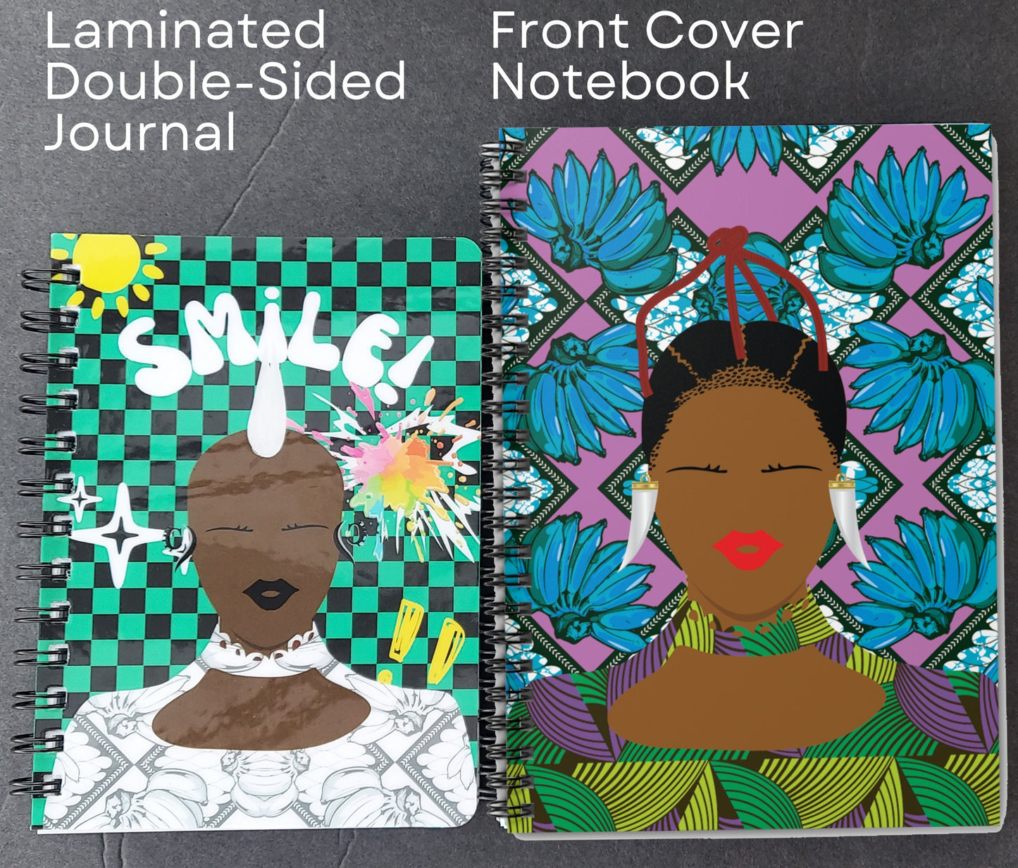 Phillipe in Purple Toghu on Green Mudcloth Spiral Notebook