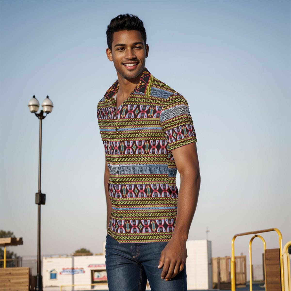 Ndop Toghu Print Men's Button-Up Shirt: Cameroonian African Pattern