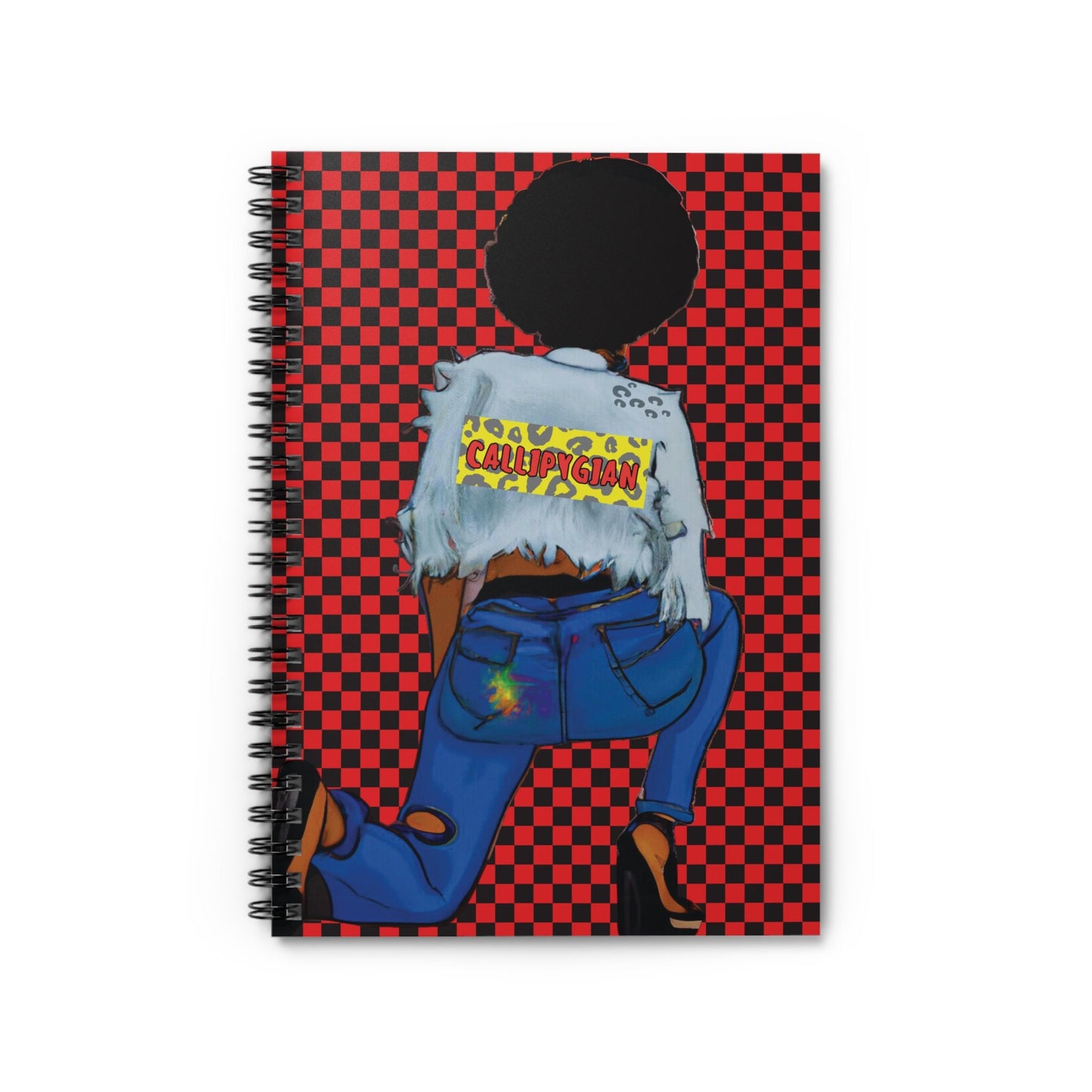 Callipygian Girl on Red Checkers Spiral Notebook, Front Cover Print - Ruled Lines