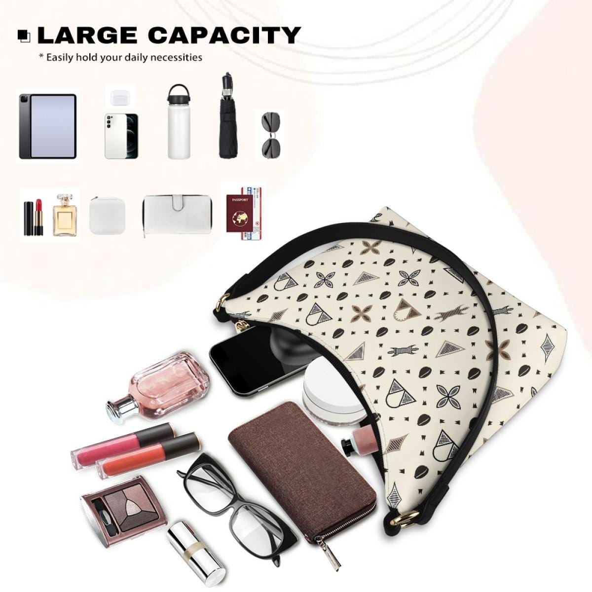 Toghu Print Hobo Bag: Two-Sided Shoulder Handbag