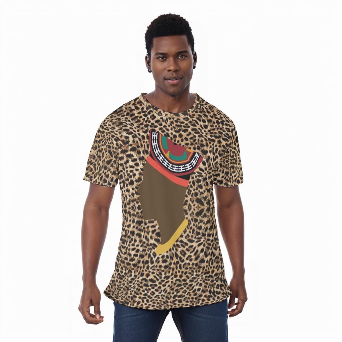 Leopard Unisex Athletic Eyebird T-Shirt,  Bamenda man in Triangle Hat or Horn Hat Design