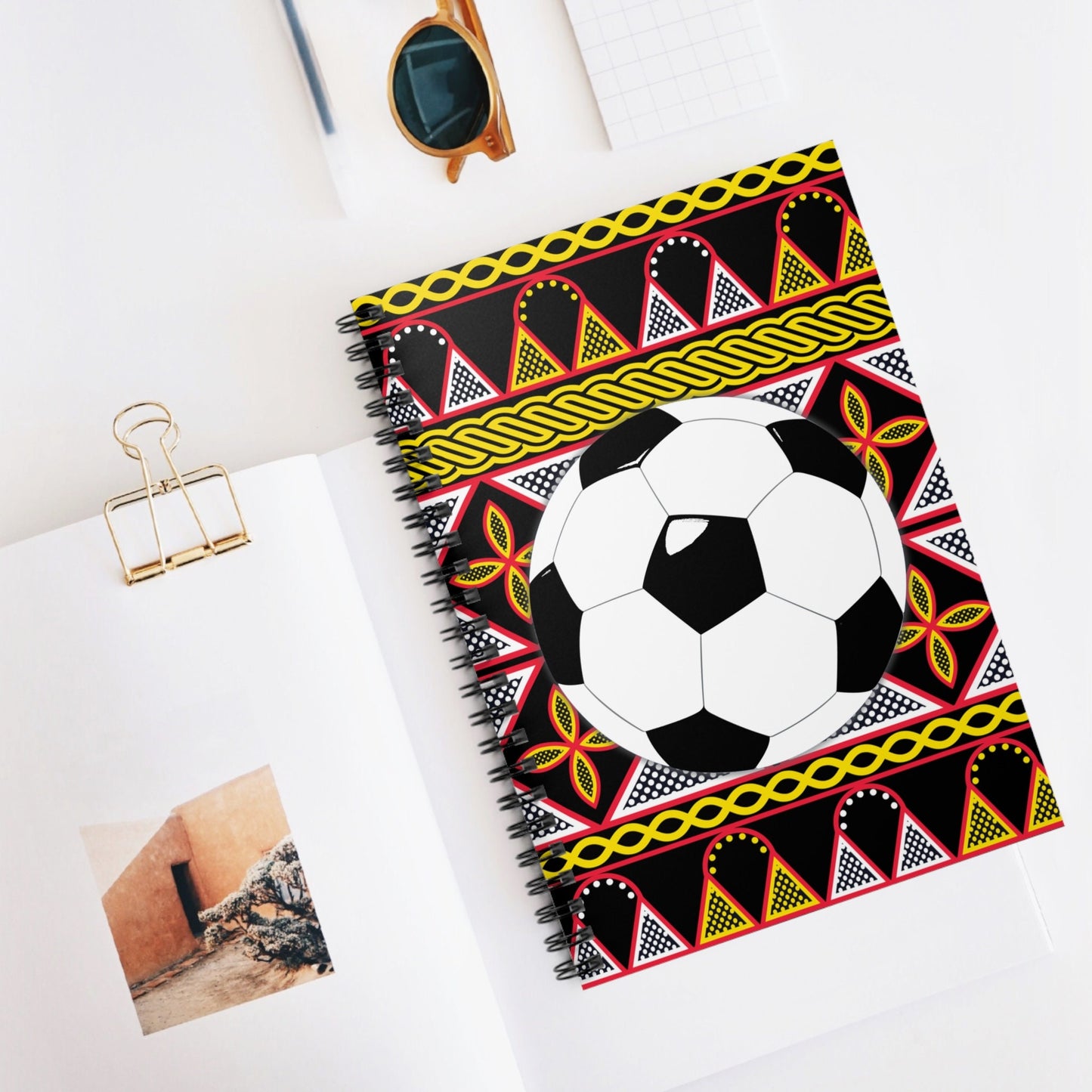 Futbol - Football on Yellow Toghu Front Cover Print Spiral Notebook - Ruled Line