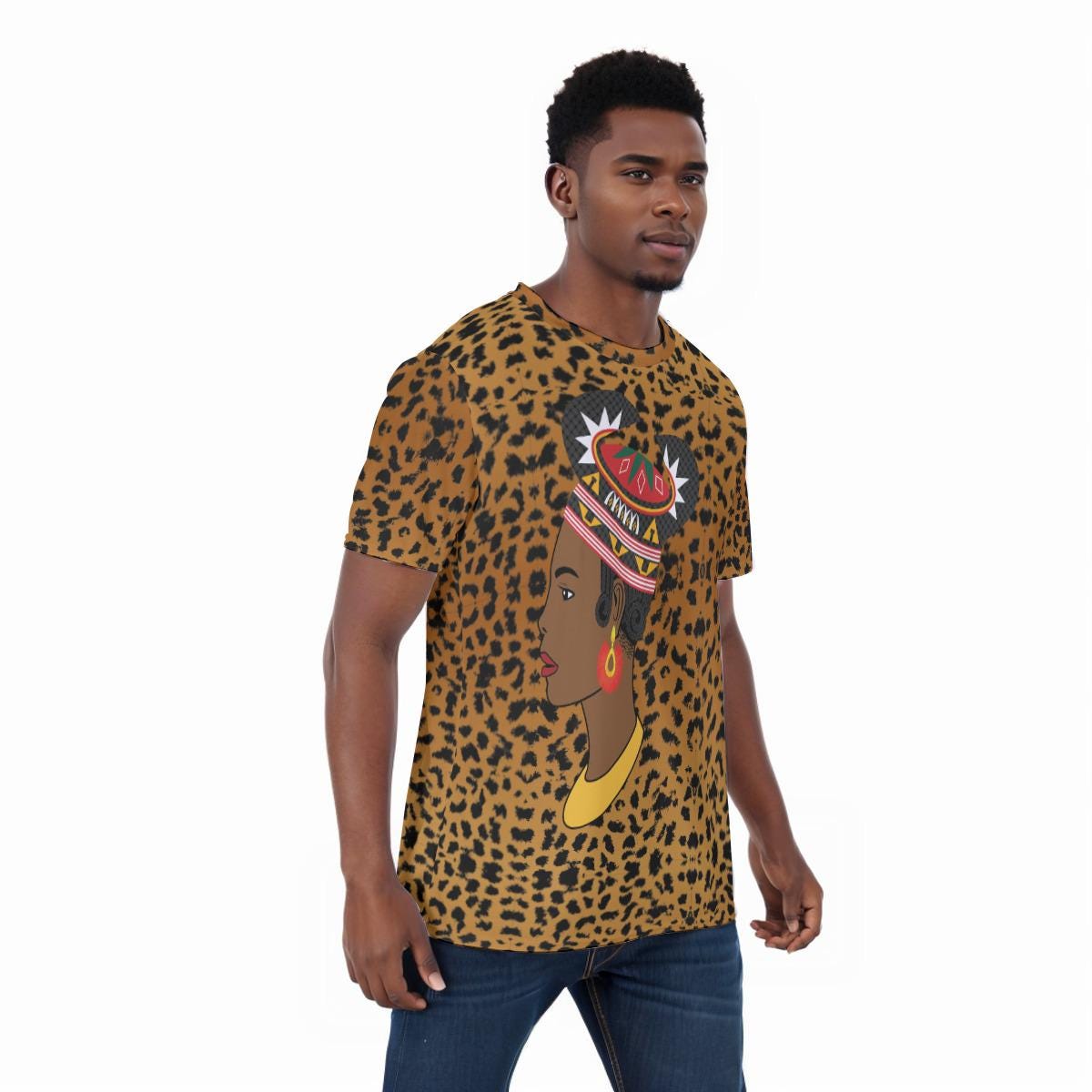 Hok Lady Unisex Athletic Eyebird T-Shirt, Cameroon Toghu Design, Ready to Ship  All-Over Print T-Shirt
