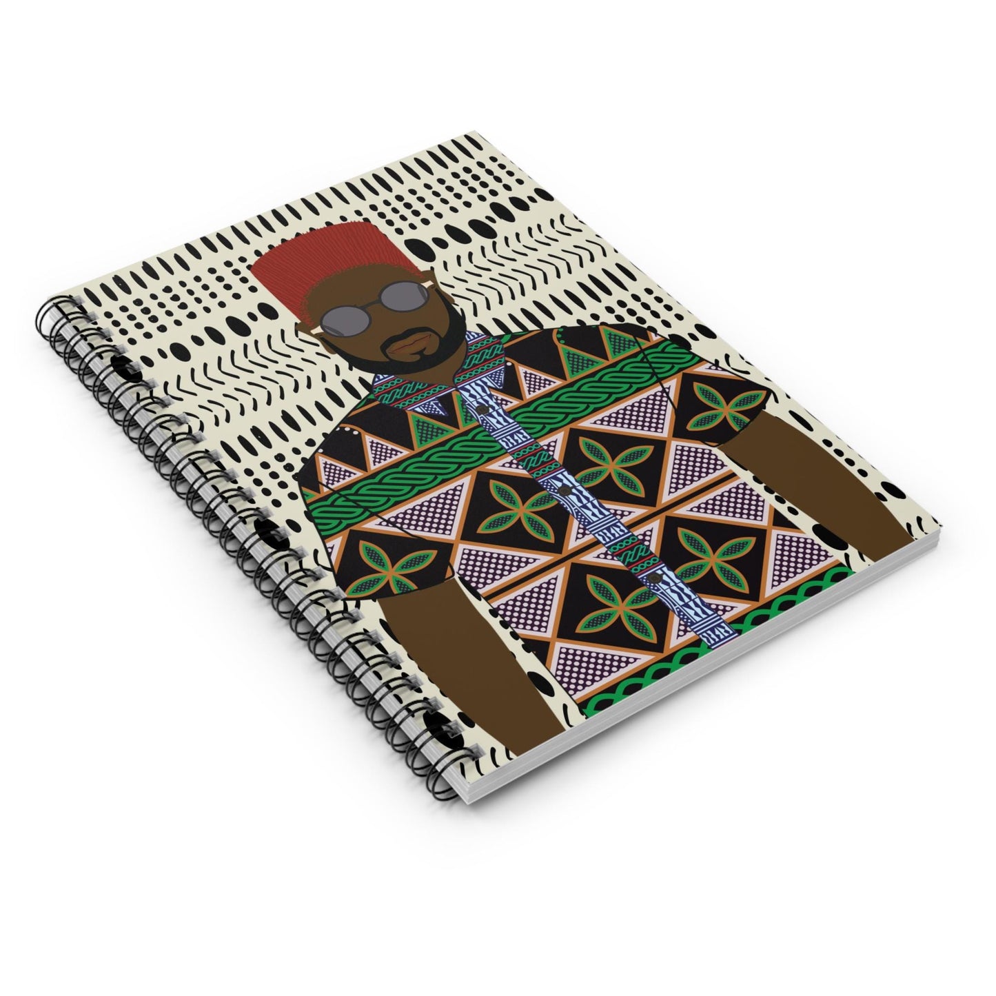 Phillipe in Green Toghu on Mudcloth - Front Cover Spiral Notebook - Ruled Line