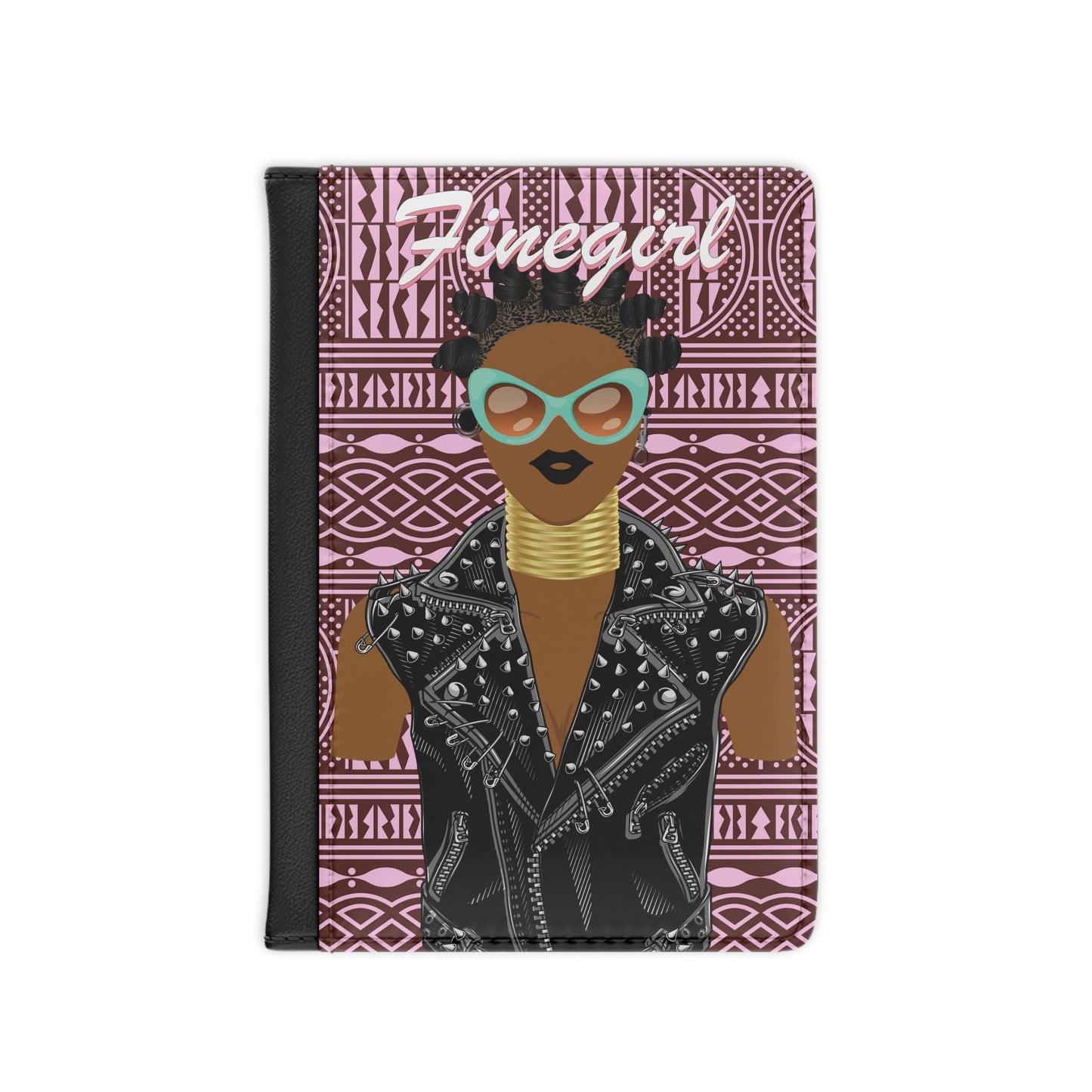 Finegirl - Bigidi Hair and Motorcycle Jacket - Pink Ndop with green glasses - Passport Cover