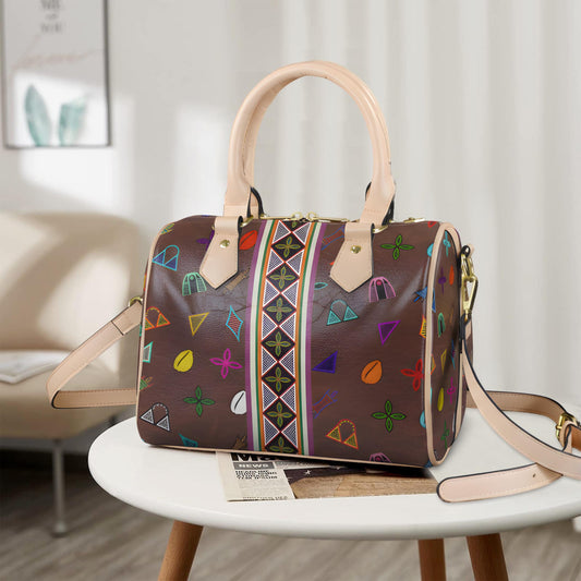 Vegan Leather Brown Boston Bag, Neon Toghu Print or Floral Satchel Handbag