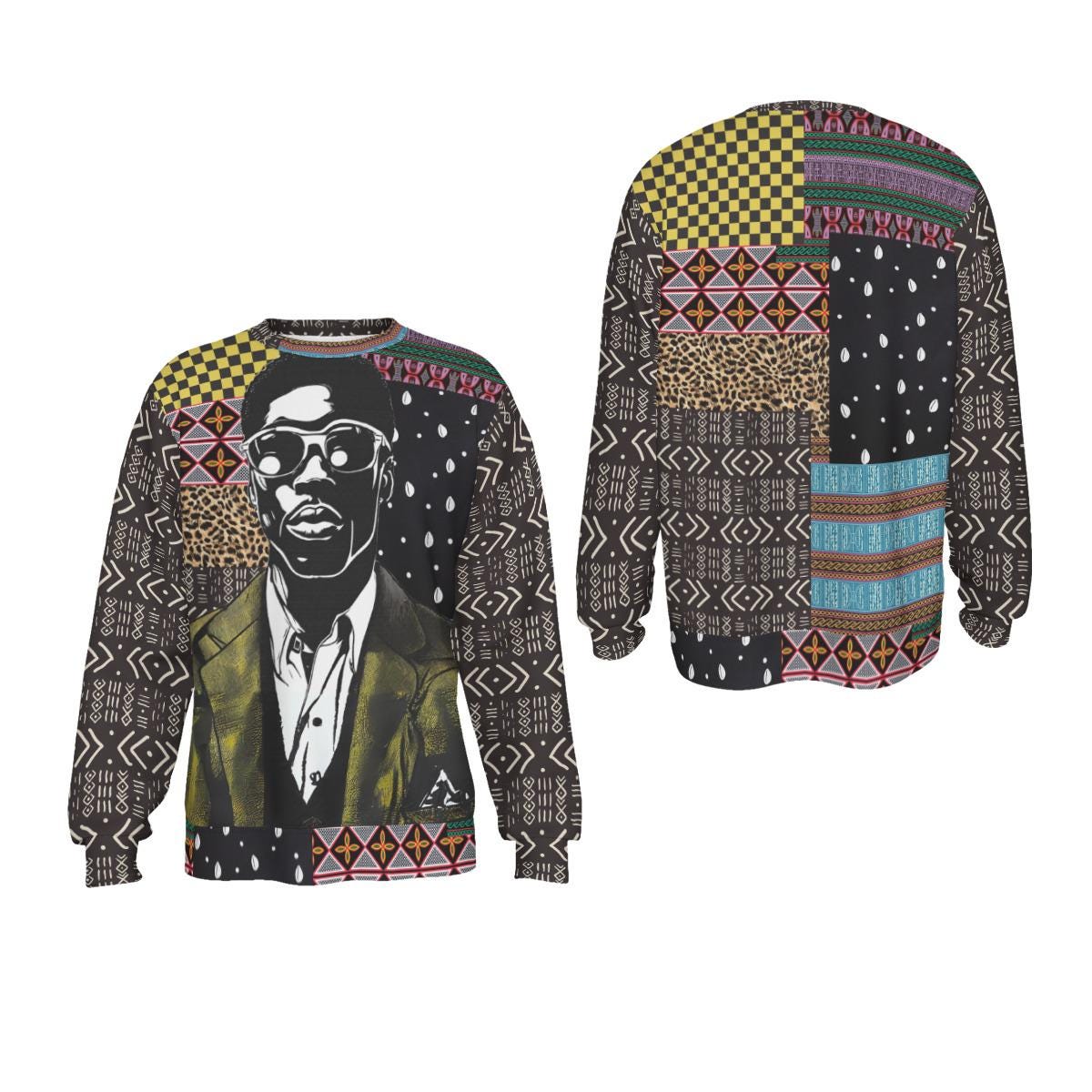 African Patchwork Print Sweatshirt, Nyanga Boy Art, Scuba Fabric