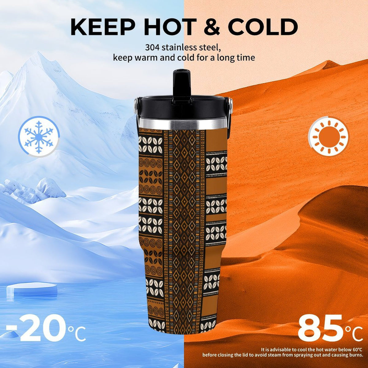 Mudcloth & Cowries 30oz Travel Tumbler Stainless Steel
