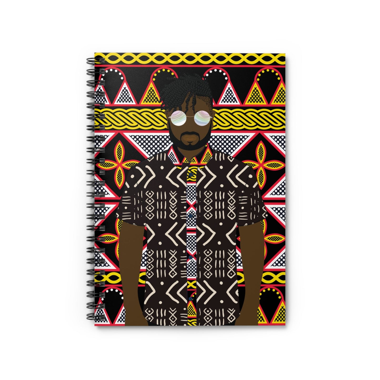 Pascale in Mudcloth on Yellow Toghu - Front Cover Spiral Notebook - Ruled Line