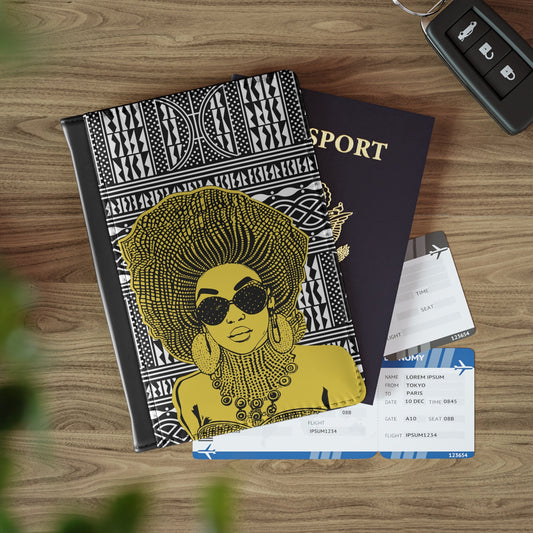 Madame Headtie - Yellow - Black Ndop - Passport Cover