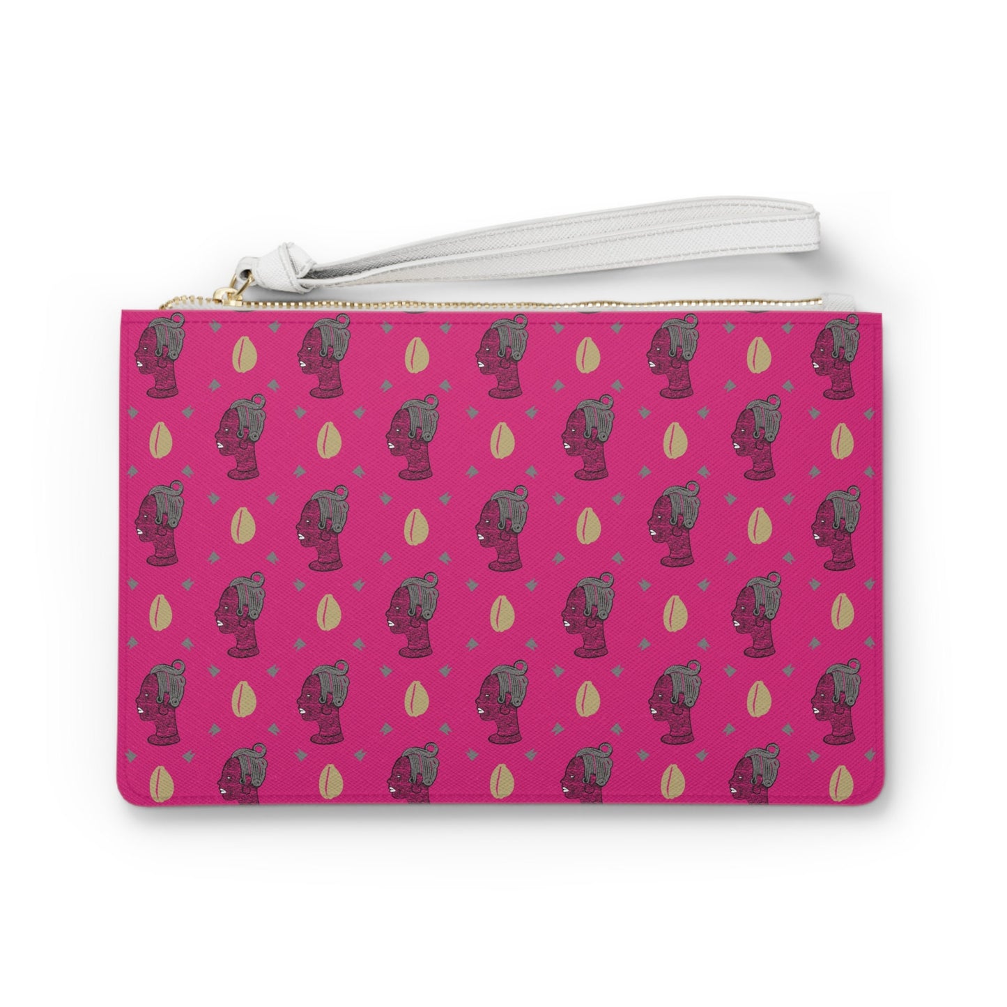 Pink Cowrie Vegan Leather Wristlet Clutch: Elegant Evening Bag