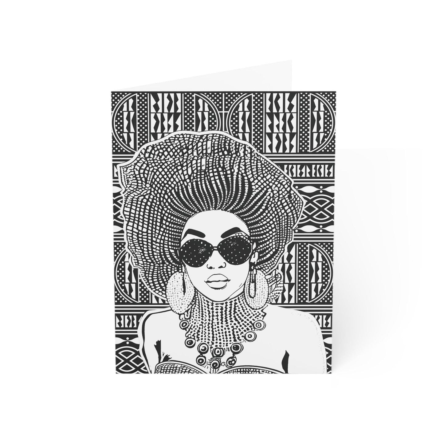Black Ndop Fabric Greeting Card: Madame Headtie Art