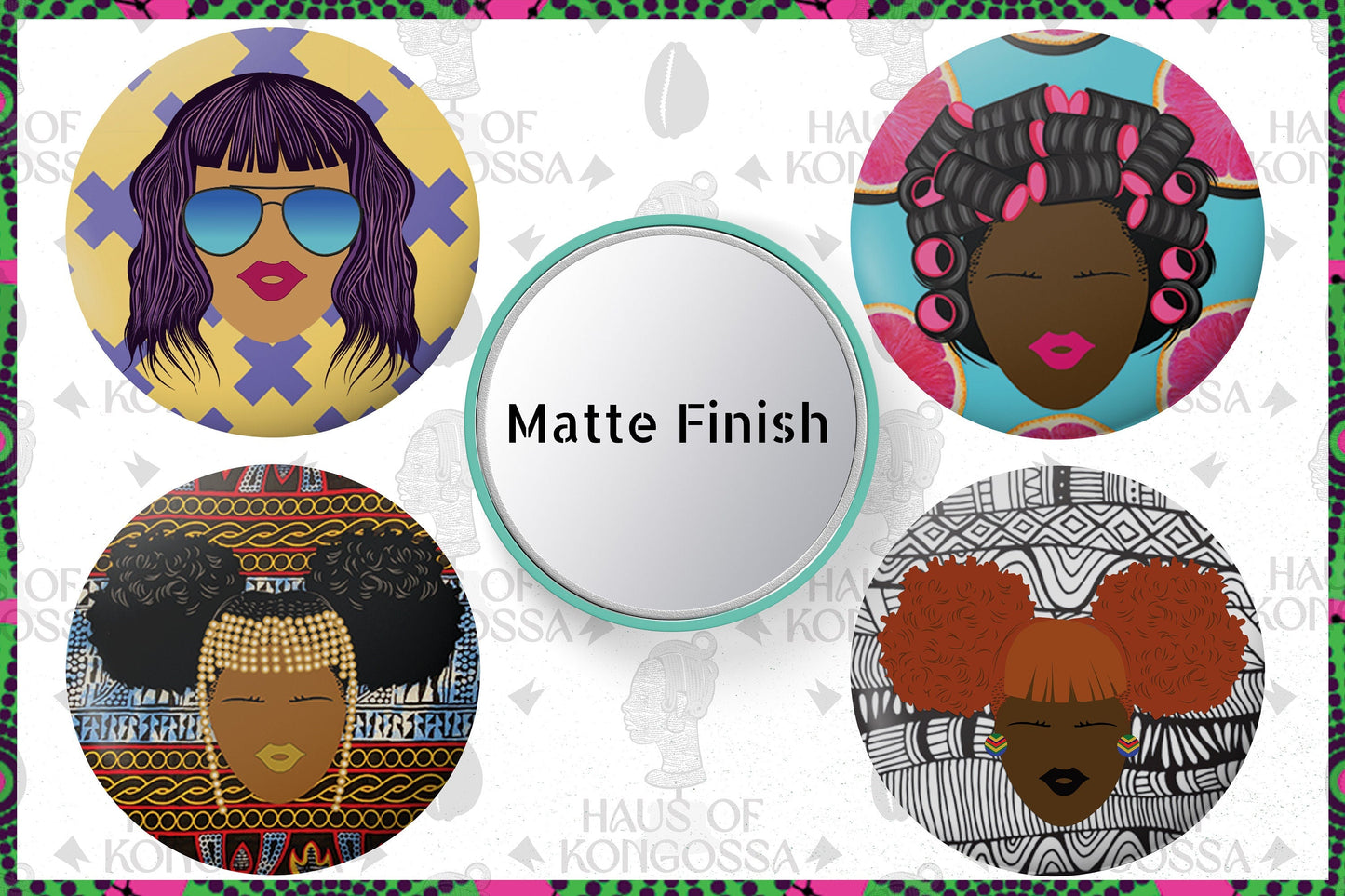Black Girl Art Compact Handheld Mirror, 2.25 Matte Finish Pocket Makeup Mirror